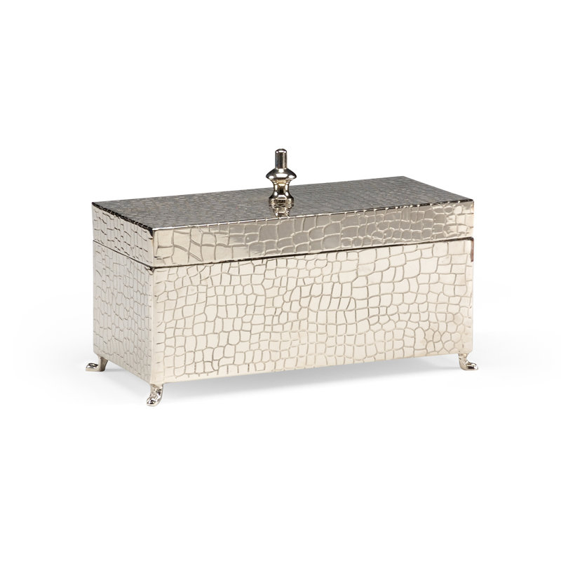Handmade Nickel Plated Brass Decorative Box with Hide Detail