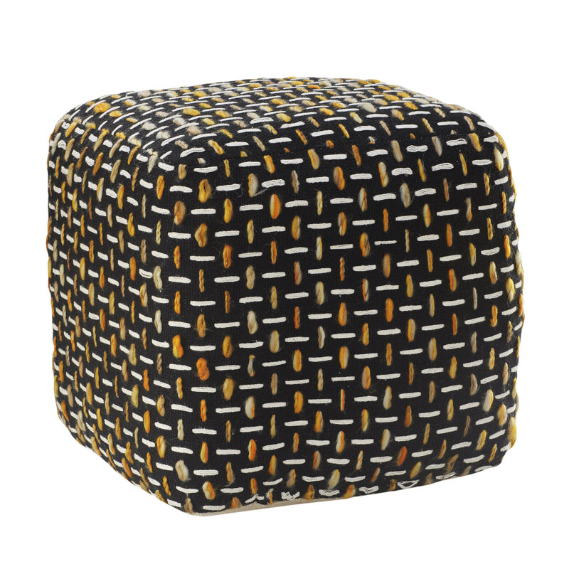 16" Polyester Ottoman, Black/White/Orange