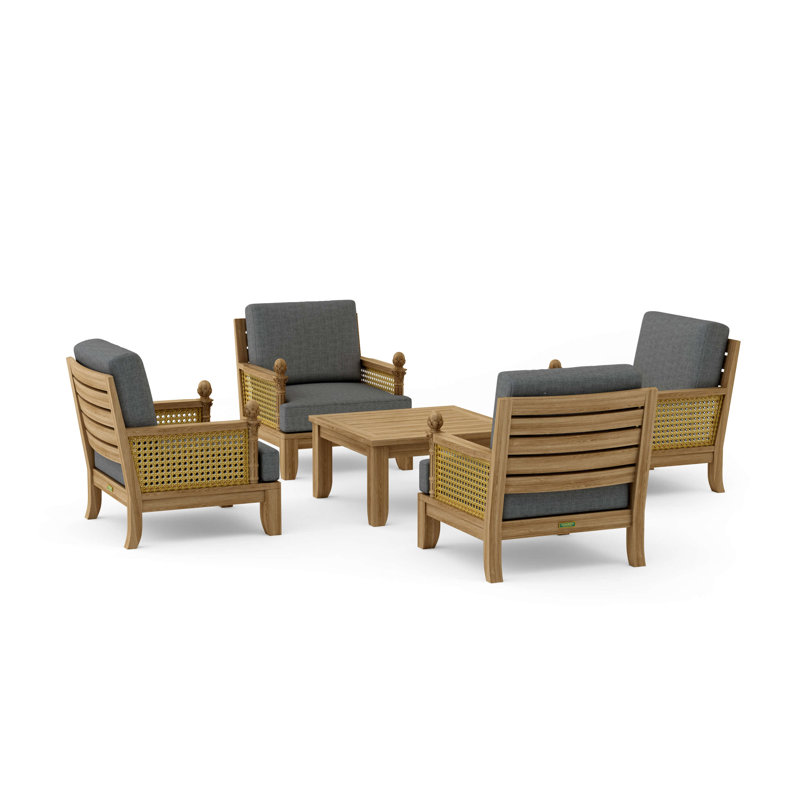 Luxe Outdoor 5 - Piece Teak Conversation Set, Cast Charcoal