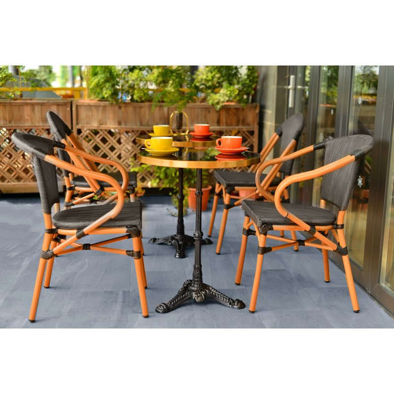 Copeland Round Solid Wood Top Metal Base Dining Table, Black/Brass