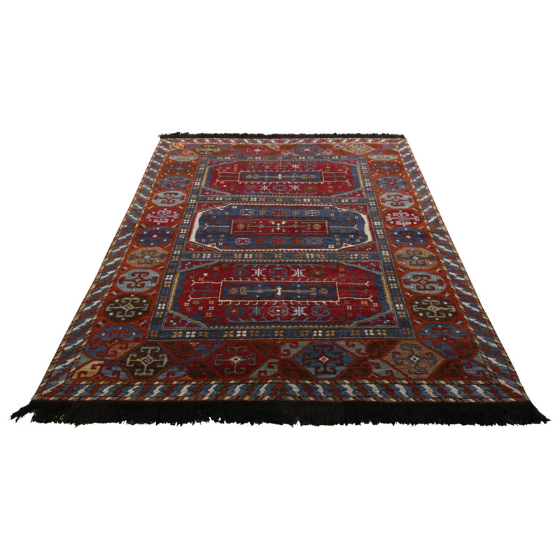 Rug & Kilim’S Tribal Rug In Red And Blue Geometric All Over Pattern, Rectangle 10' x 14'