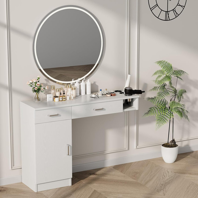 Station de coiffeur murale avec coiffeuse Thame, sans miroir, Blanc