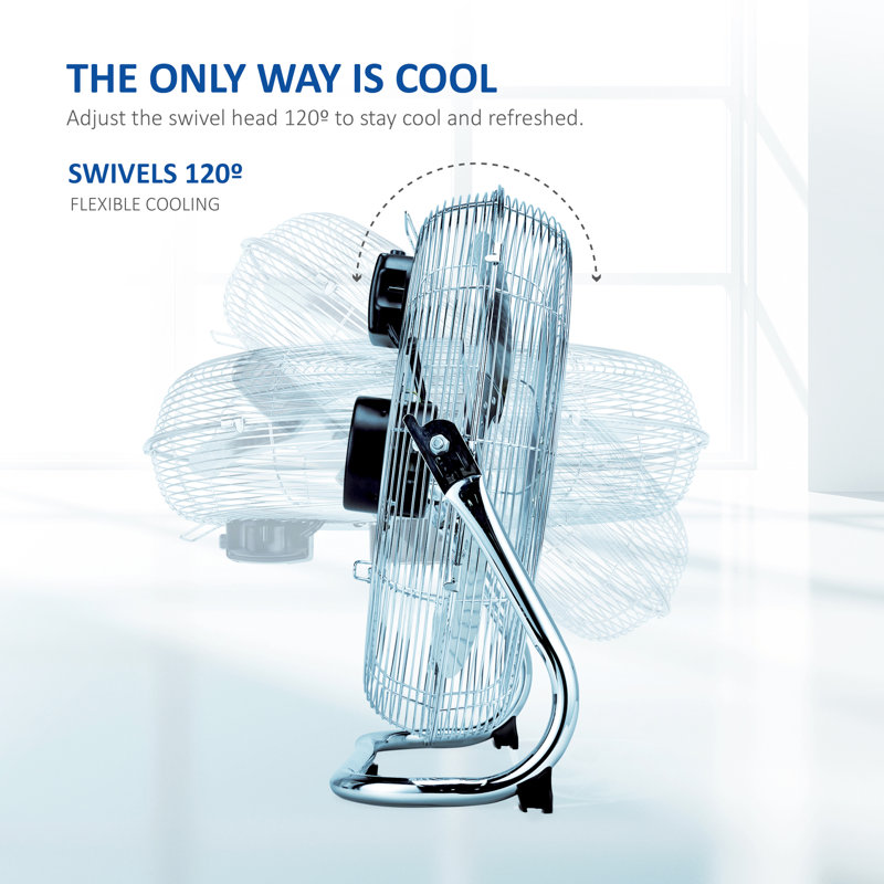 NETTA 20″ Chrome Metal Floor Fan with 5 Blades, 3-Speed Settings & Tilt Adjustment