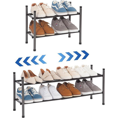 Range-chaussures avec rangement Storage Maniac, range-chaussures empilable pour placard, range-chaussures pour porte d'entrée, range-chaussures réglable pour le garage, range-chaussures pour la porte d'entrée, range-chaussures en métal, 2 niveaux noir