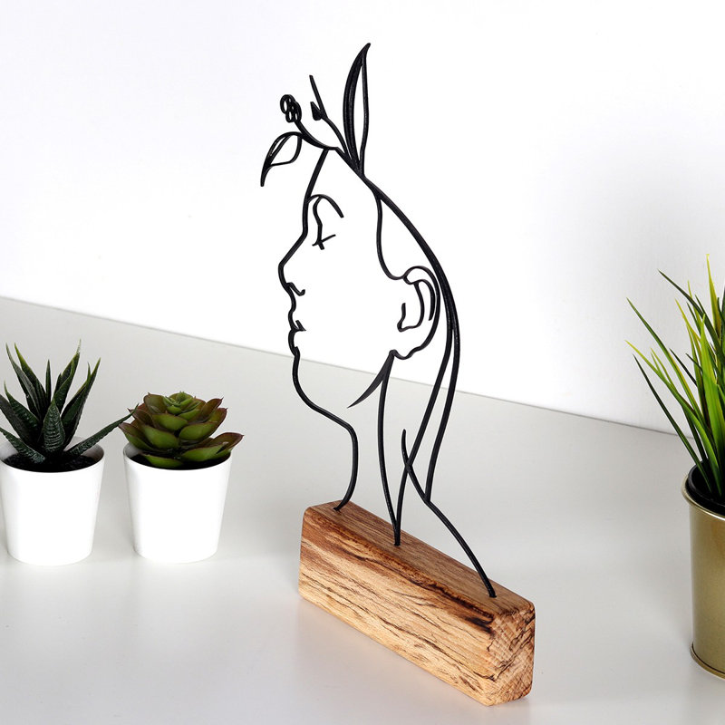 Elegant Decorative Object, Black Metal with Wood Base, 6.7 x 12.6 x 1.4 inches | 100% Metal (Thickness: 0.08 inches), Sturdy & Stylish | Perfect for Home Decor, Modern Aesthetic & Unique Accent Piece