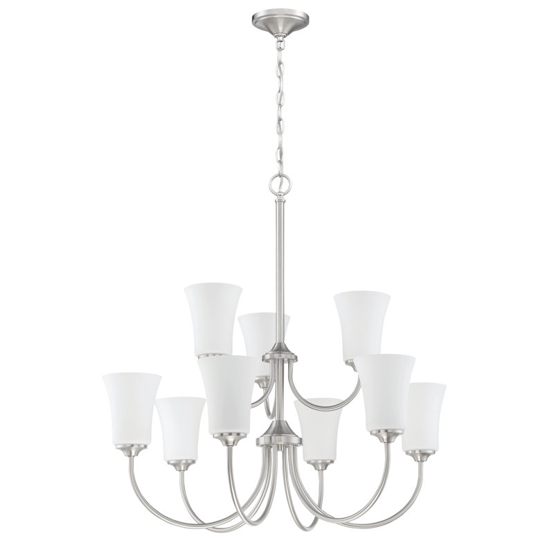 Peral   9 - Light Dimmable Classic / Traditional Chandelier, White Frosted, Brushed Polished Nickel