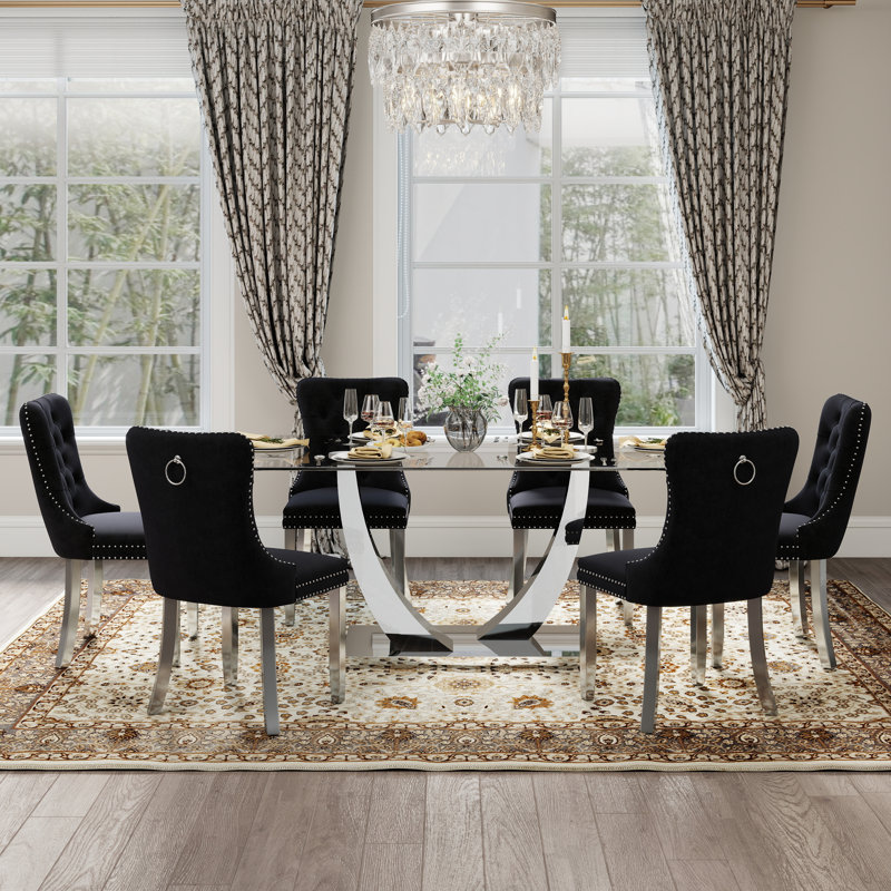 Ensemble de salle à manger rectangulaire 35,4 po Kazandra, H 30 po x L 63 po x l 35,4 po, Argent, Noir