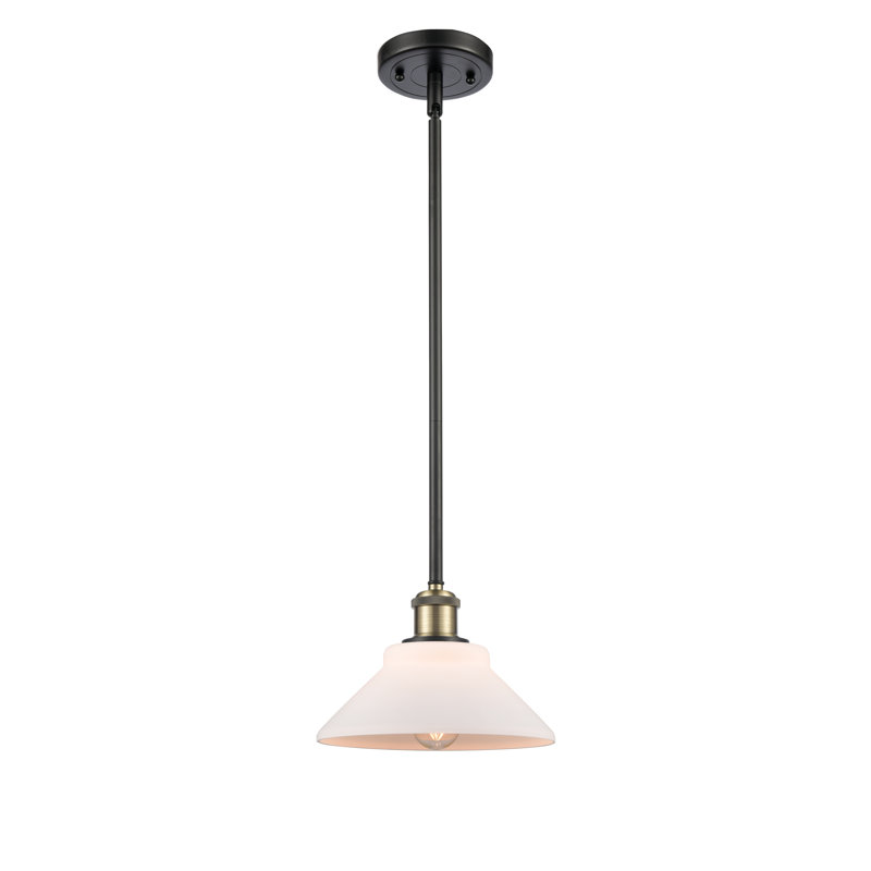 Luminaire suspendu conique 1 lumière Newton St Loe, Ampoule non incluse, Laiton antique noir, Blanc mat