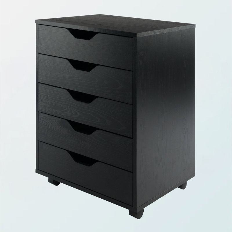 Sutton Mobile Cabinet with 5 Drawers in Black Finish, 26.05'' H X 19.03'' W X 15.85'' D, Black