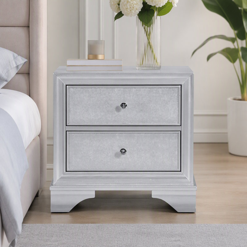Tables de chevet pour chambre à coucher, en bois d'ingénierie, style moderne argenté, lot de 2