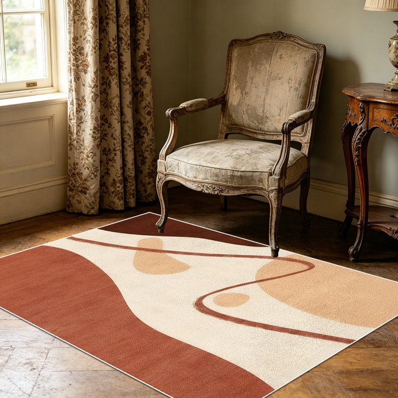 1PC Neutral Wavy Abstract Terracotta & Cream area rugs for Living Room, Soft and Comfortable, Suitable for all seasons, easy-to-maintain, machine washable Indoor floor mat, Under Table Farmhouse suitable for living room, bedroom, dining area,...