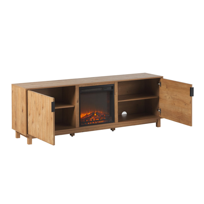 Aberforth Modern 70" TV Stand with Freestanding Electric Fireplace, English Oak