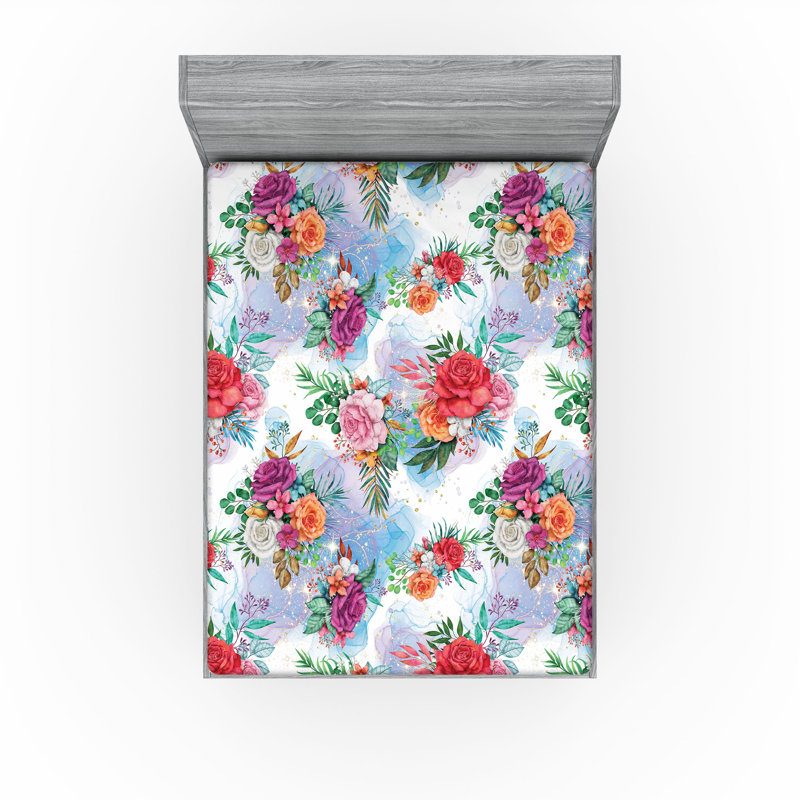 Drap-housse Ambesonne, Drap-housse de taille très grand, Corail foncé, multicolore / floral 2