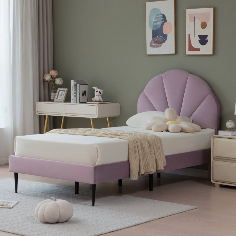 Tête de lit plateforme capitonnée Deeb, Simple, Velours mauve / mauve