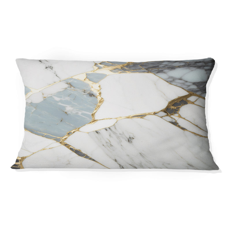 Abstract Geode Gold And White Marble I - Abstract Marble Printed Throw Pillow