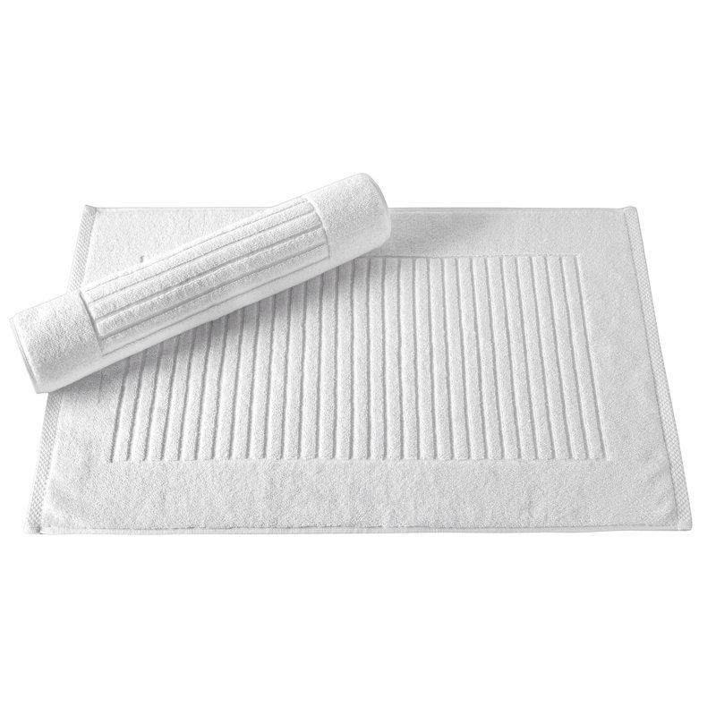 Haralan Ribbed Piano Key Bath Rug - Luxurious 100% Turkish Cotton for Ultimate Comfort and Absorbency - Set of 2, White