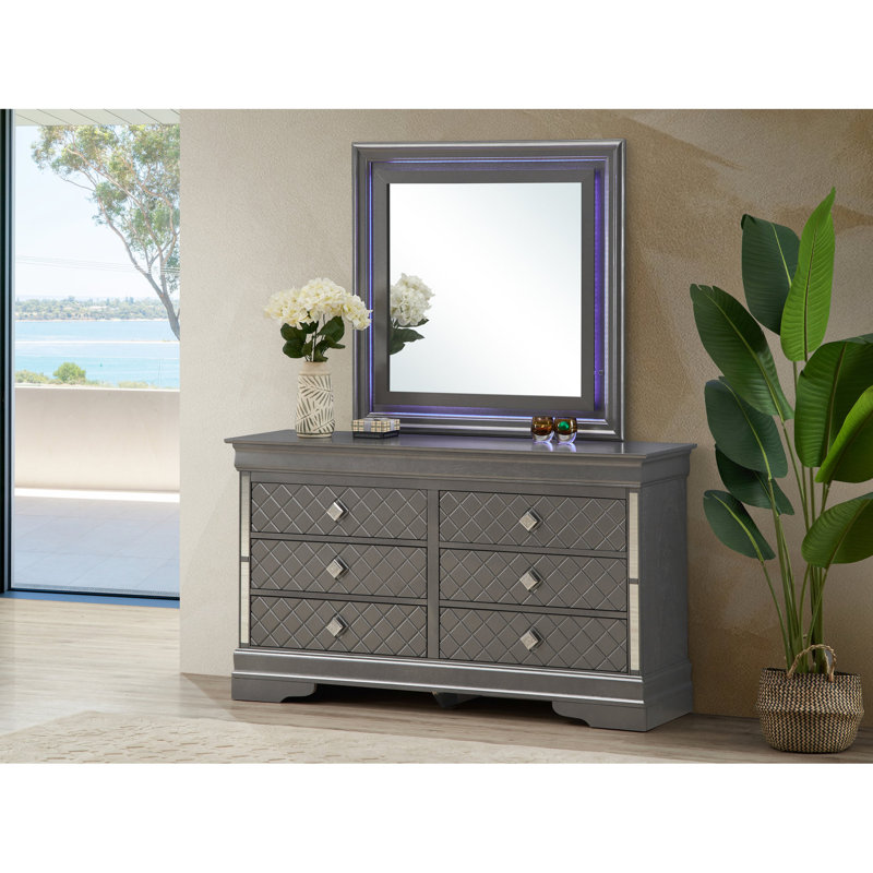 Meuble de chambre noir - faux cristaux et détails argentés G6702-d Commode 16,47 po Largeur avec points forts
