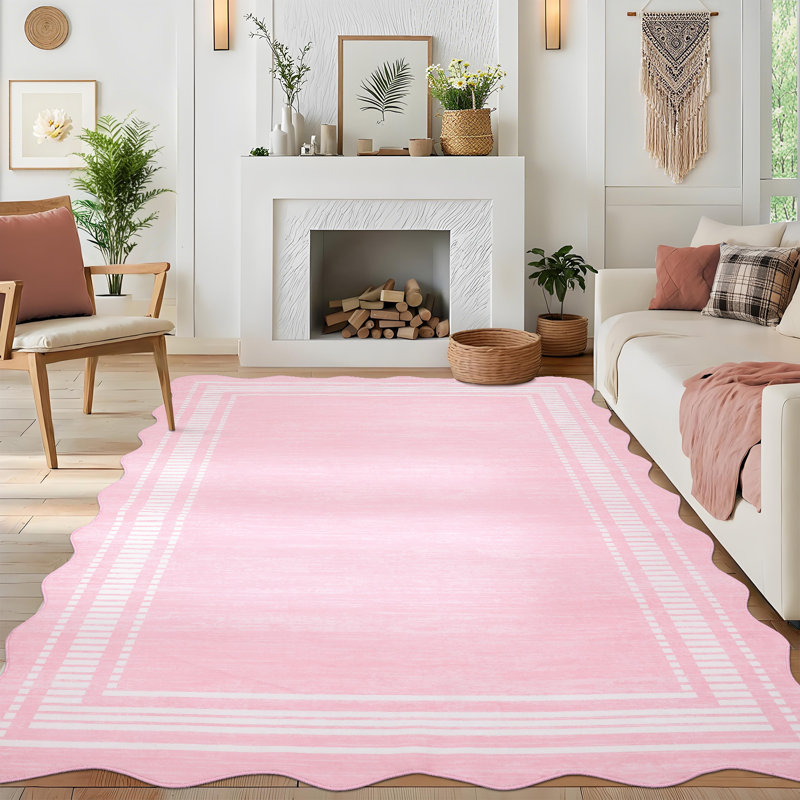 Tapis 9 pi x 12 pi rectangulaire en polyester rose pour salon, salle à manger et salle à manger, Rose, Rectangle 9 pi x 12 pi