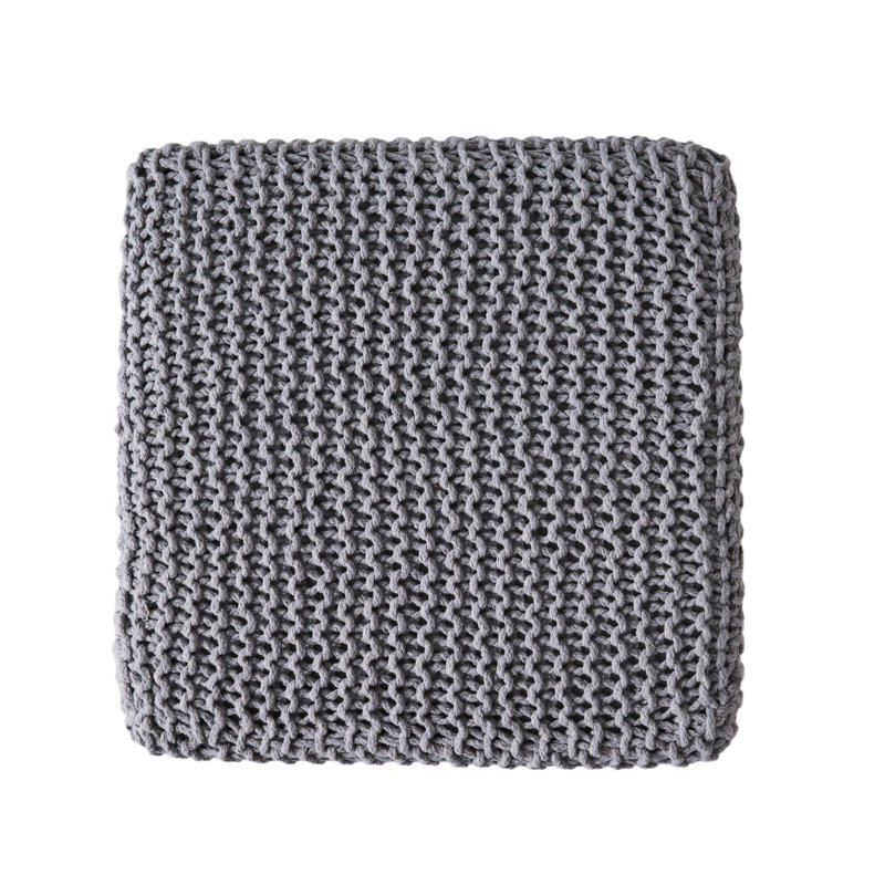 Soft Gray Cotton Knitted Foot Stool - Hand Crafted, 16.51 Inches Dimensions, Attractive Trait Crafted , Deep, Wide, Tall