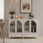 Buffet blanc arqué en verre avec 2 tiroirs, 4 portes en verre et tablettes réglables-133394558