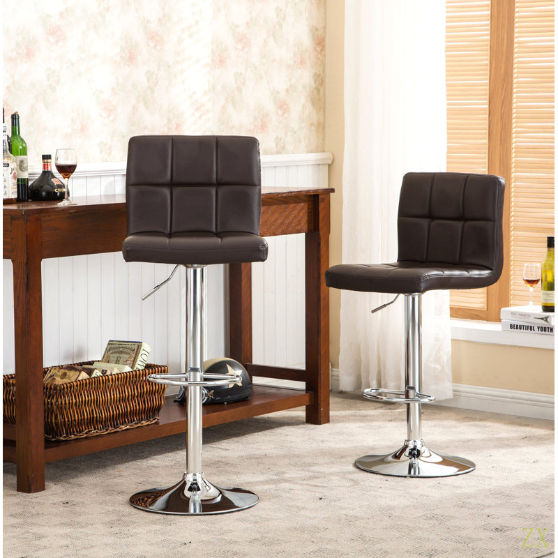 Tabouret de bar pivotant réglable en similicuir, ensemble de 2, Brun