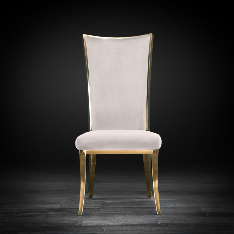 19'' H Velvet Upholstered Side Chair, Beige, Titanium Gold