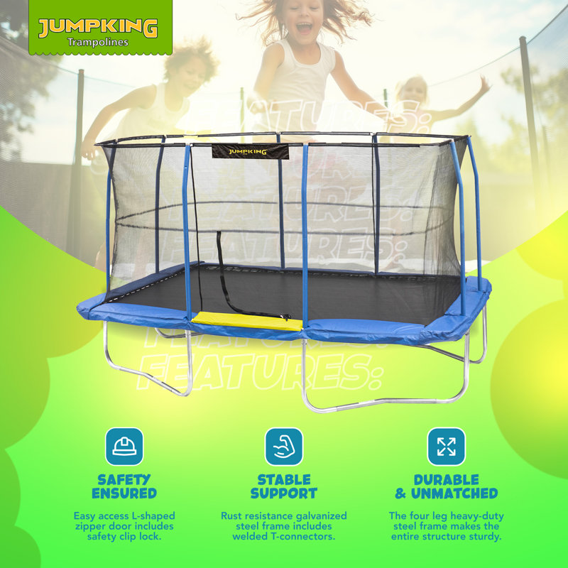 JumpKing 10 x 14 Foot Enclosed Rectangular Trampoline with G3 Pole