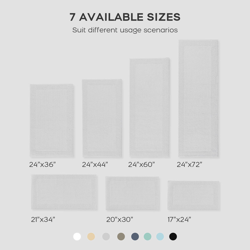 Splendor 100% Cotton Tufted 3000 GSM Reversible Bath Rug, Gray, 24" W x 36" L