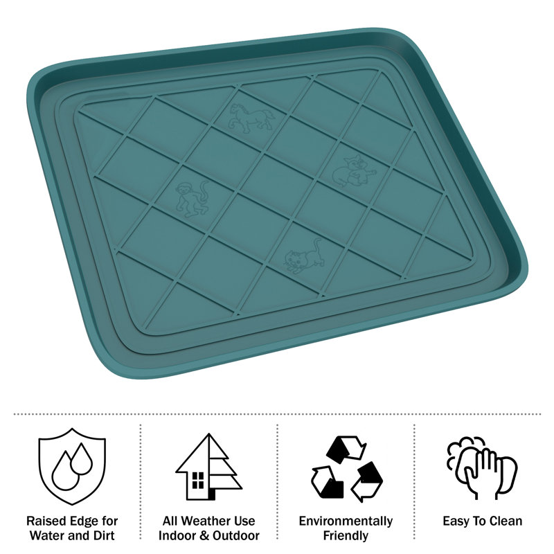 All Weather Boot Tray - Small Water Resistant Plastic Utility Shoe Mat for Indoor and Outdoor Use, Teal