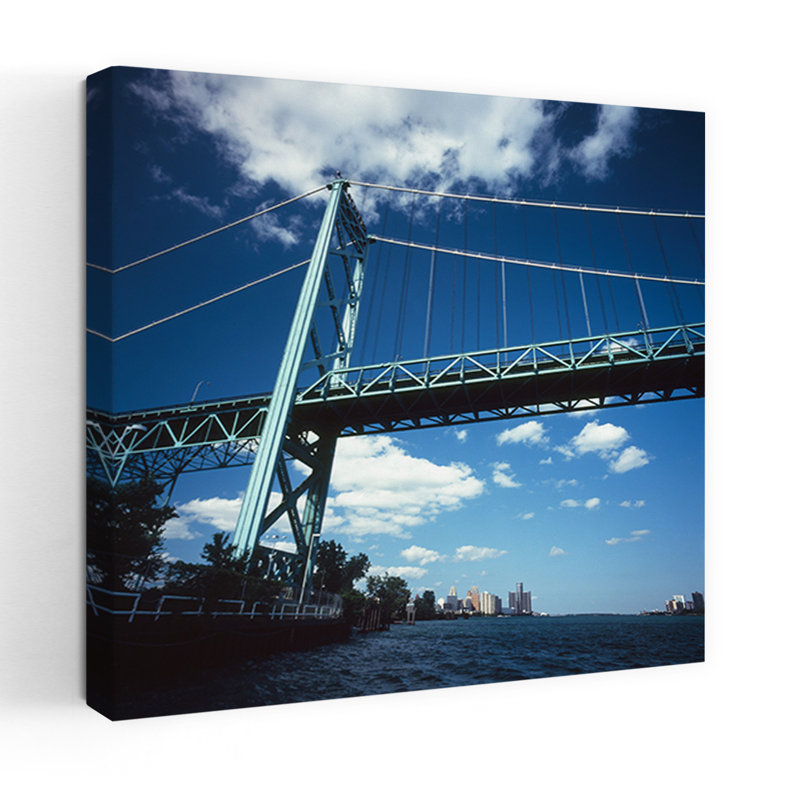 Bridge Across A River Ambassador Bridge Detroit River Detroit Wayne County Michigan USA by Mark Segal - Wrapped Canvas Print