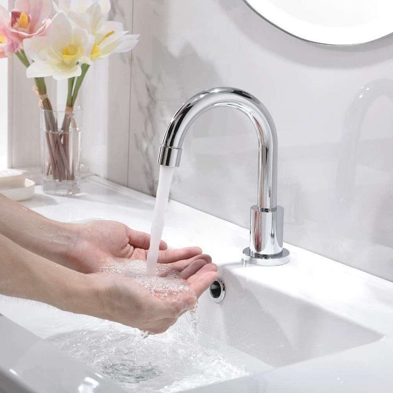 BathSelect Venosa Chrome Automatic Touchless Sensor Faucet Commercial Deck Mount Solid Brass Sensor Tap