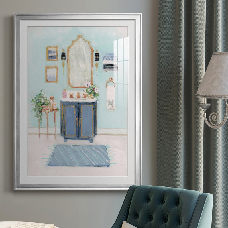 Blue Bath II - peinture encadrée, Argent, H 30,5 po x l 42,5 po x P 1,5 po
