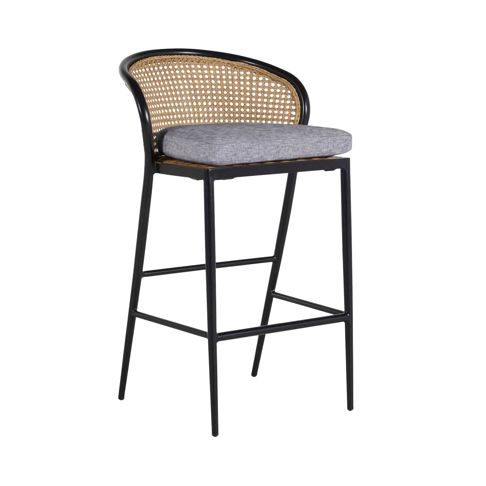 Havana Cane N-Dura Resin Wicker Outdoor Counter Stool 24 in., No Welt, Black/Natural Resin, Perigold Etta Vapor