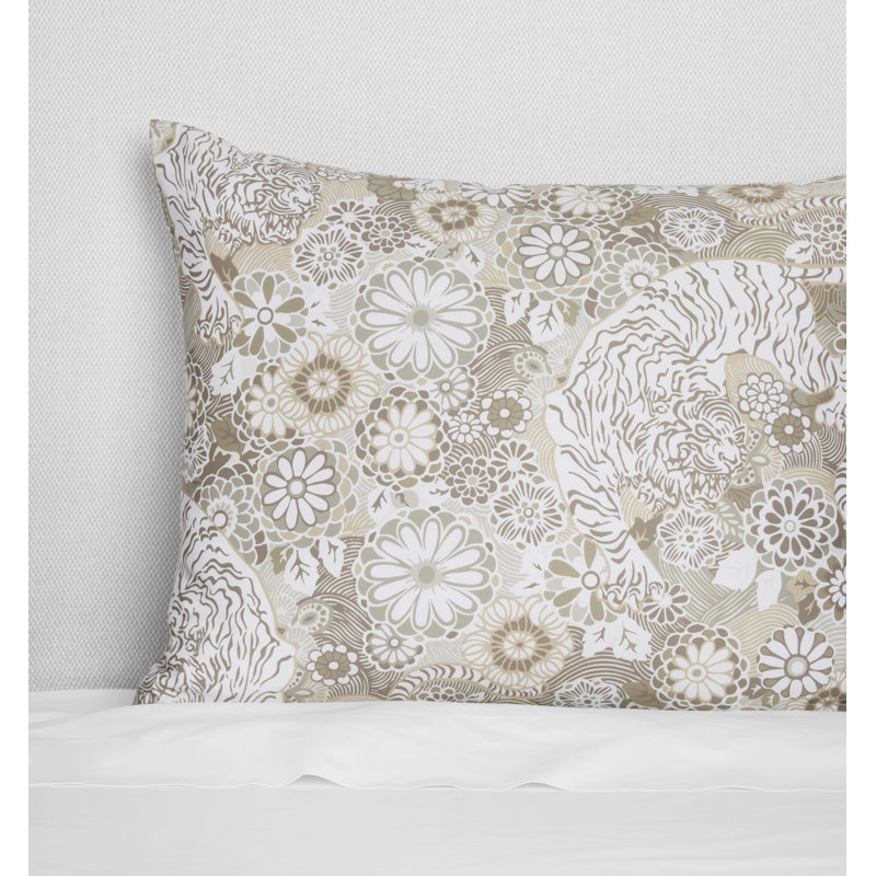 Siberian Tiger Floral Cotton Pillow Sham, Standard