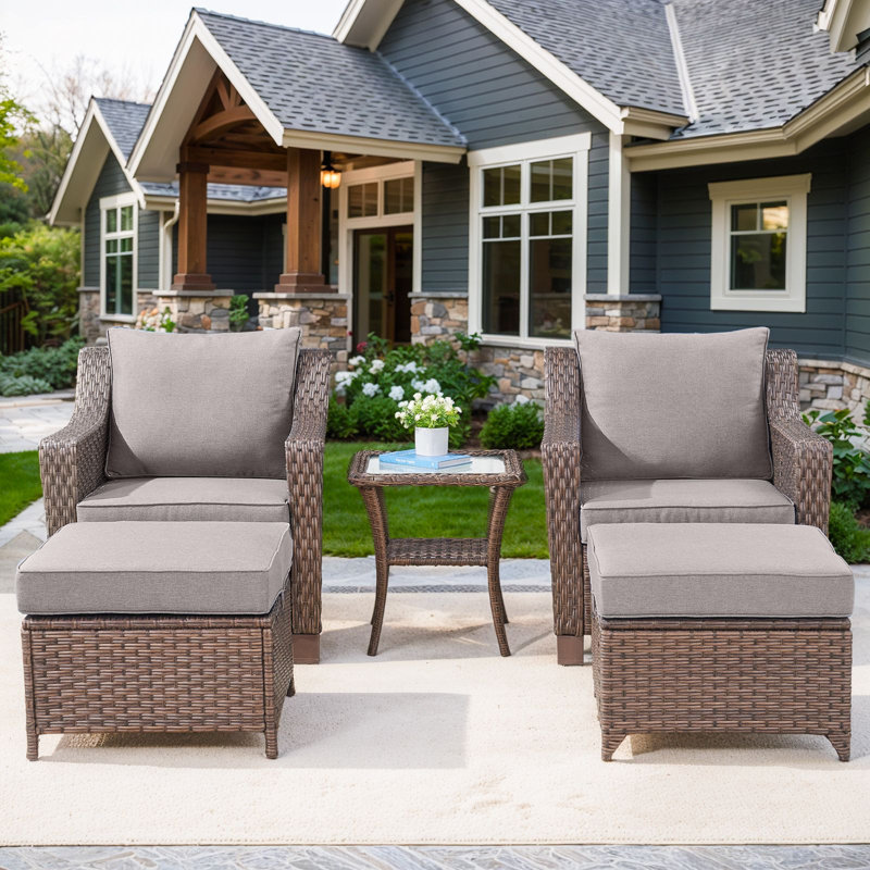 Jenesys Outdoor Wicker Chair, Ottoman & Side Table Set - Weather-Resistant For Patios & Gardens, Gray