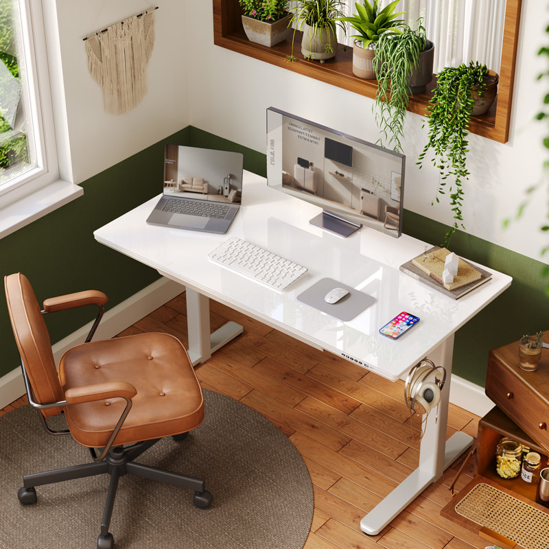 55 inch Width Neeli Home Office Height Adjustable Wireless Charging Electric Standing Glass Desk, With USB and Type-C