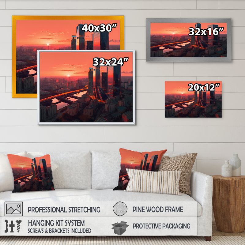 «Orange and Pink Captivating City Architecture», reproduction sur toile encadrée, H 12 po x l 20 po x P 1 po