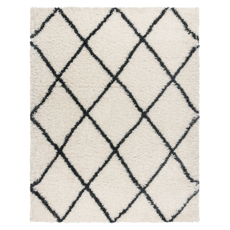 Tapis blanc / noir en polypropylène à poils longs 4 x 6 Queenscliff