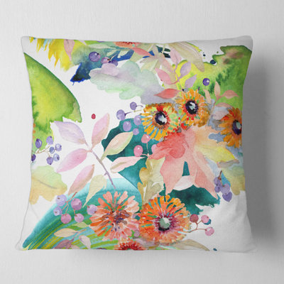 Housse et insert de coussin carré Vibrant Wild Leaves and Wildflowers III