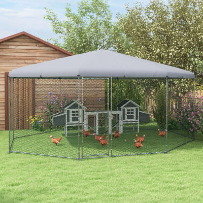 Cage à poules en métal, housse imperméable, lapins spacieux, cage de ferme d'extérieur de 17 pi x 15,7 pi 9 po, et imperméable, poules, canards, poulailler en cage,