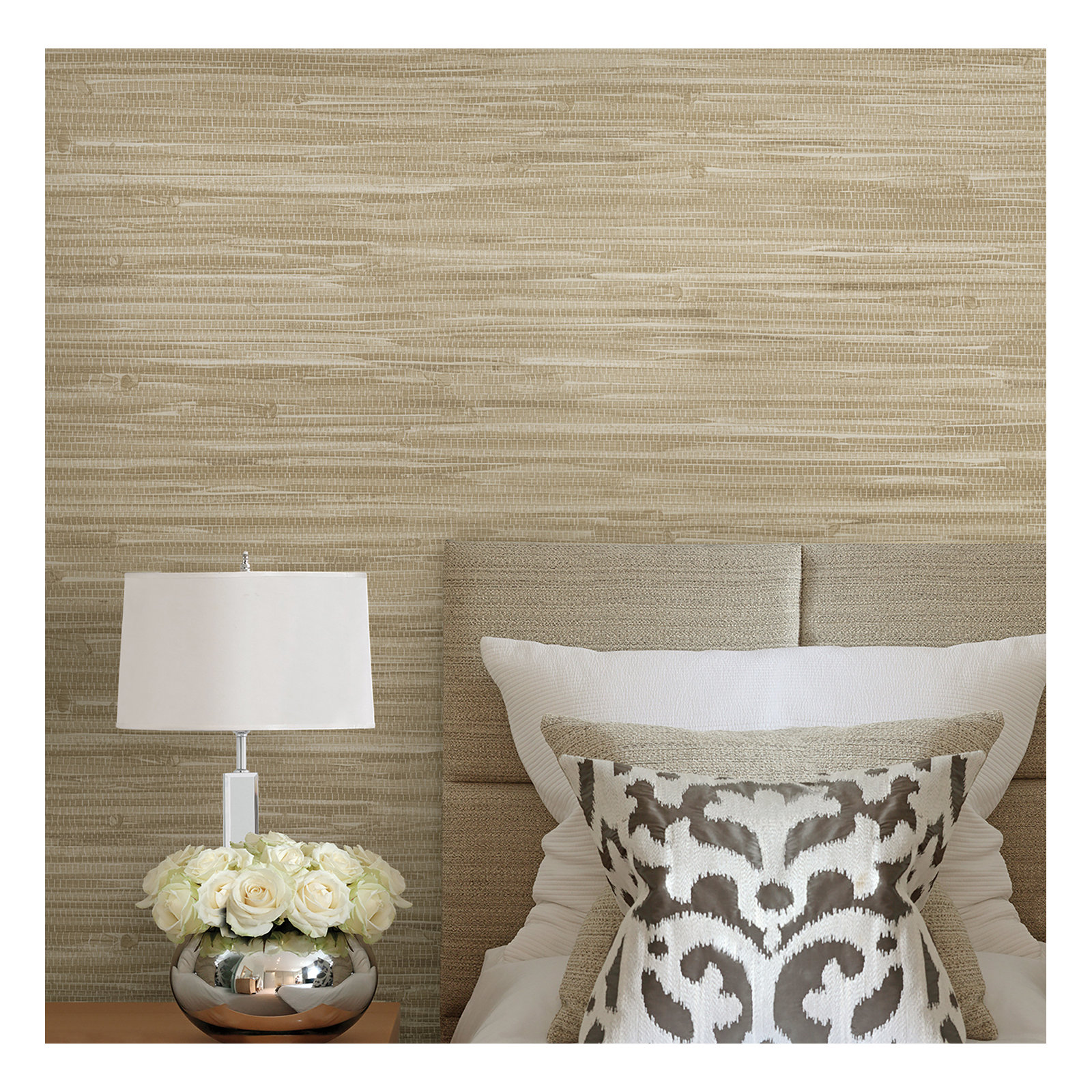 Eugenia Grass Cloth Abstract Wallpaper, Beige