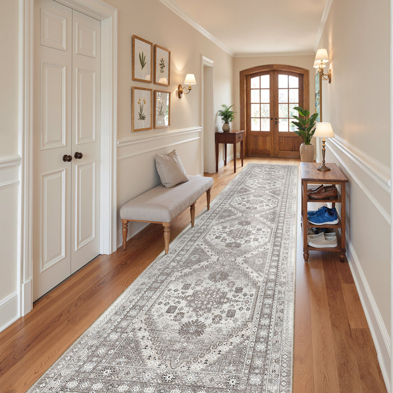 Malaika Machine-Washable Non-Slip Medallion Area Rug, Runner 2'6" x 12', Brown