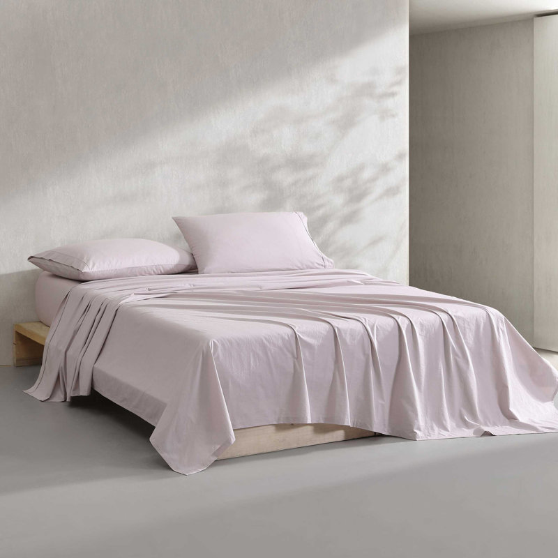 Calvin Klein Washed Cotton Percale Sheet Set, White, Twin Sheet Set with 1 Pillowcase
