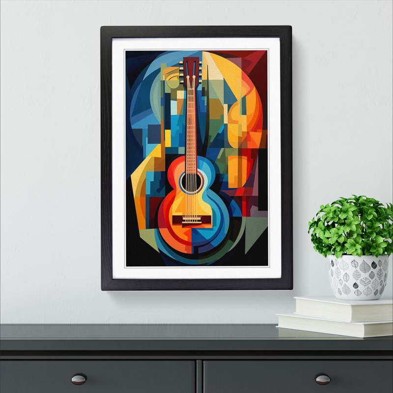 Electric Guitar Cubism No.2 - Framed Print, Black Framed, 34cm H x 25cm W
