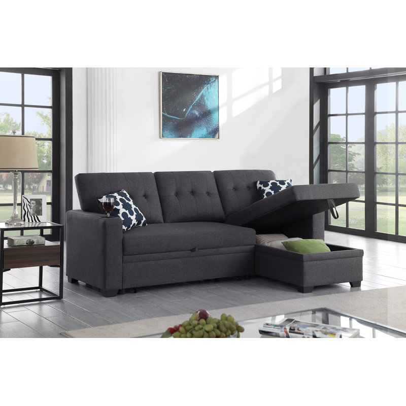 Upholstered L-Shaped Sectional Reversible, Black Polyester Blend