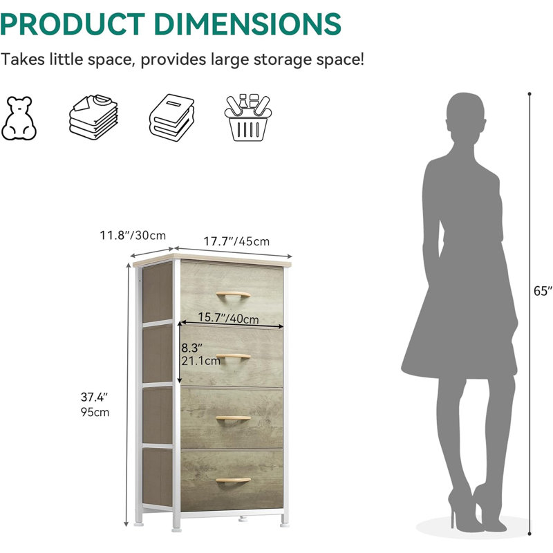 Commode pour la lingerie 4 tiroirs Kathiria, Naturel / Blanc