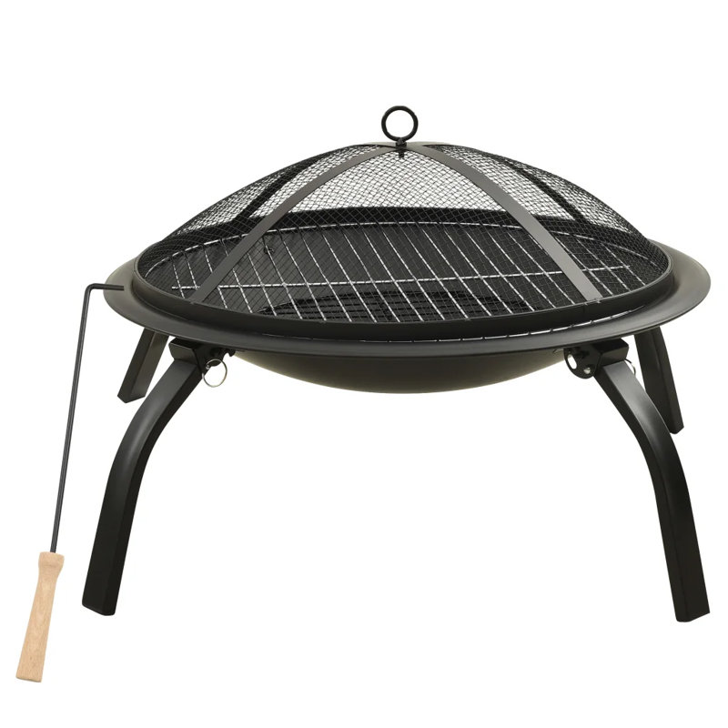 Gaura 2-in-1 Fire Pit and BBQ with Poker 56x56x49 cm Steel, Black