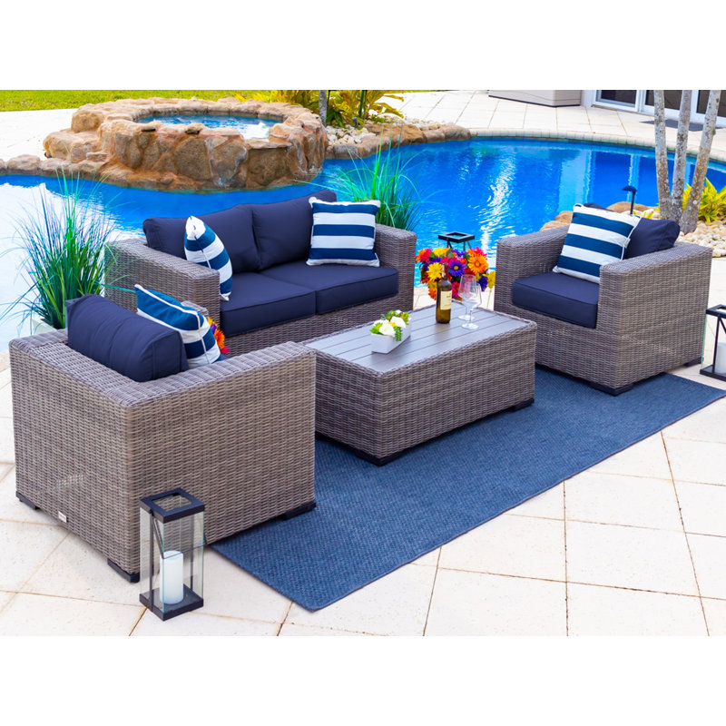 Aleyza 4 - Person Patio Conversation Set with Cushions, Navy Sunbrella®