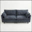 Canapé-lit moderne en chenille bleu-gris, canapé compact à 2 places avec deux ports de chargement USB et poches latérales pour les petits espaces