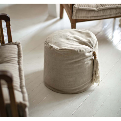Krin 40Cm Wide Linen Tufted Round Pouffe Ottoman